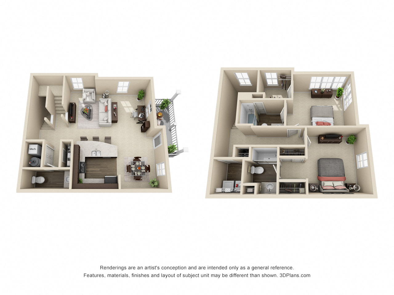 Floor plan for 2 beds, 2.5 baths, 1484 sqft